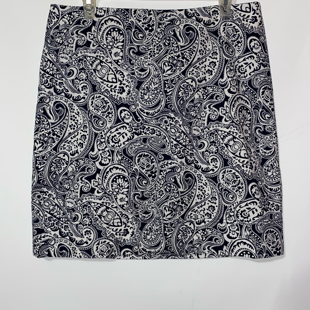 Talbots Navy And White Paisley Mini Skirt Size 10